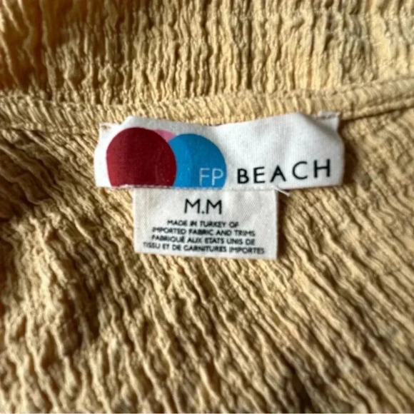 FREE PEOPLE BEACH NWOT ONE SHOULDER FLUTTER SLEEVE TEXTURED YELLOW TOP | MEDIUM - Picture 8 of 8